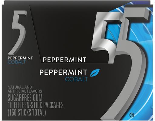5 Sugar Free Gum, Peppermint Cobalt, 15 ct (10-pk) 5 Gum