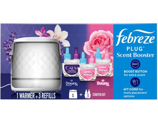 PLUG Scented Oil Starter Kit, Warmer + 2 Downy & 1 Downy Calm Refills Febreze
