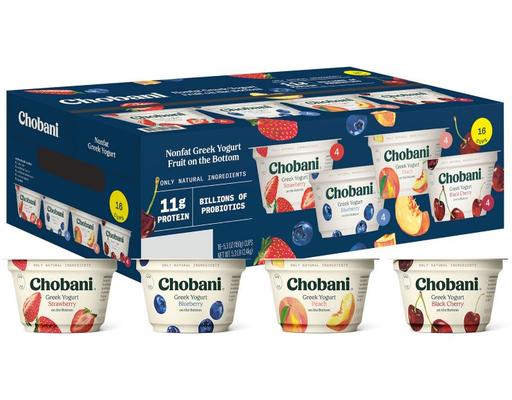 Nonfat Greek Yogurt Fruit On The Bottom Variety Pack, 5.3 oz., 16 count Chobani
