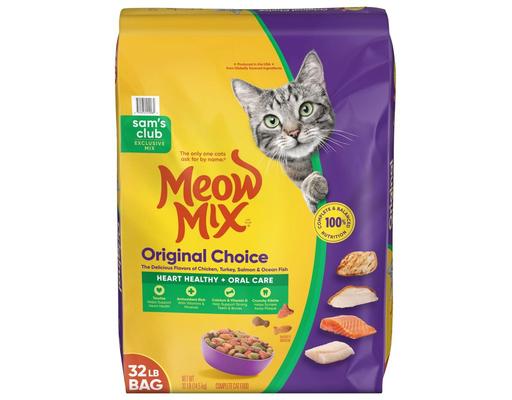 Original Choice Flavor Adult Dry Cat Food, Heart Healthy & Oral Care Formula, 32 lbs. Meow Mix