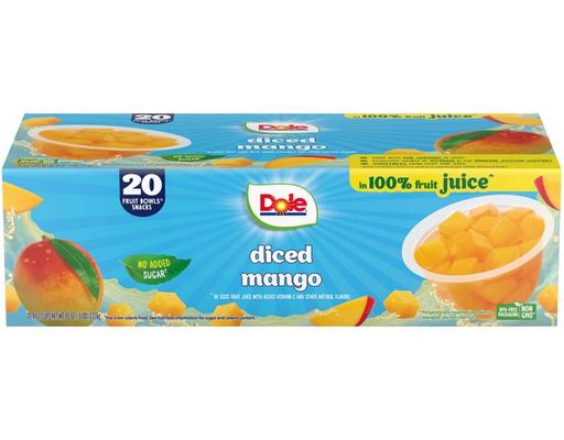 Fruit Bowls Diced Mango in 100% Juice, 4 oz., 20 pack Dole