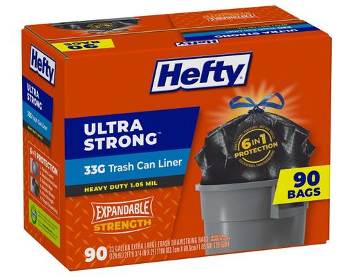 Ultra Strong Drawstring Trash Bags, Unscented 33 gal., 90 count Hefty
