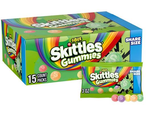 Gummies Sour Gummy Candy, Share Size, 15 pack Skittles