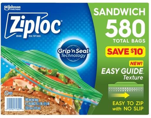 Easy Open Tab Sandwich Bags, 580 count Ziploc
