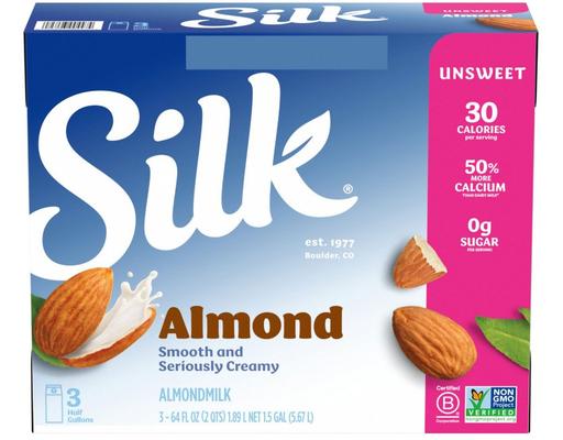 Unsweetened Original Almond Milk half gallon, 64 oz., 3 pack Silk