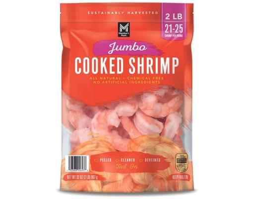 Farm Raised Jumbo Cooked Shrimp, Frozen, 21-25 count per pound, 2 lbs. Member's Mark