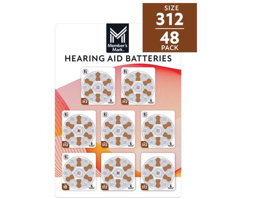 Hearing Aid Batteries, Size 312, Brown Tab, 48 Count Member's Mark