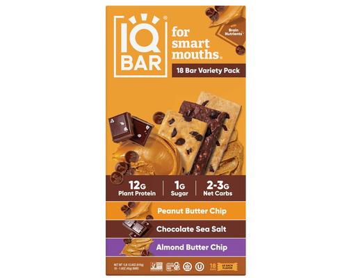 Plant Protein Bars, Variety Pack, 1.6 oz, 18-count IQBAR