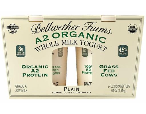 A2 Organic Whole Milk Yogurt, 32 fl oz, 2-count Bellwether Farms