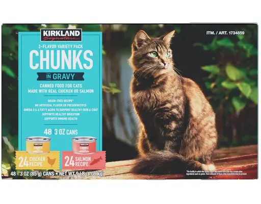 Chunks in Gravy, Canned Cat Food Variety Pack, 3 oz, 48 count Kirkland Signature