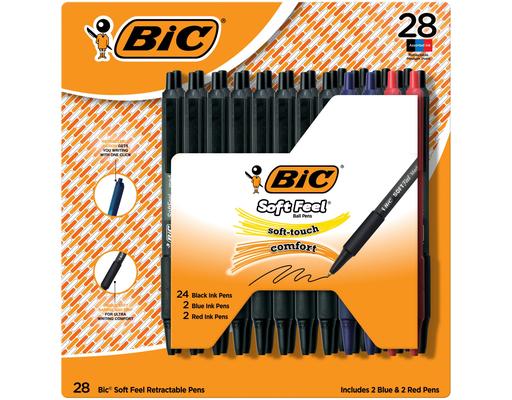 Soft Feel Retractable Ballpoint Pens with Soft Touch Comfort Grip, Medium Point, 28 count BIC