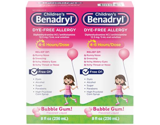 Dye-Free Allergy Liquid, Bubble Gum, 8 fl. oz, 2 pack Benadryl
