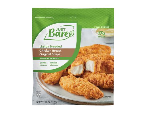 Lightly Breaded Chicken Breast Original Strips, 3 lbs. Just Bare
