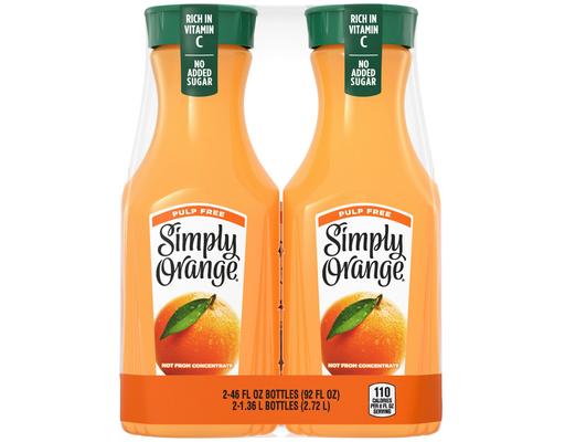 Orange Pulp-Free Orange Juice, 46 fl. oz., 2 pack Simply