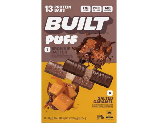 Puff Protein Bar, Brownie Batter & Salted Caramel, 1.41 oz., 13 count Built