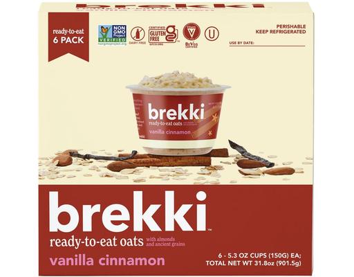 Ready-to-Eat Oats, Vanilla Cinnamon, 5.3 oz., 6 pack Brekki