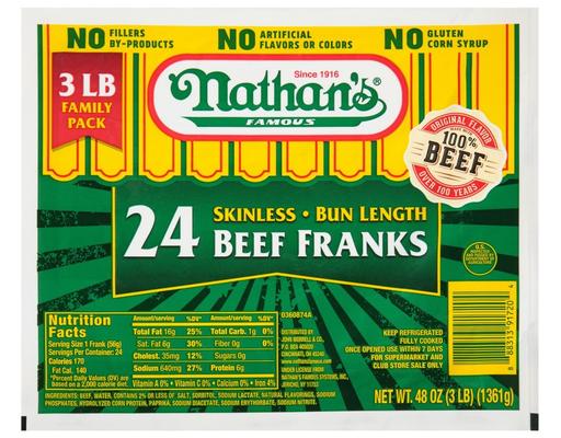 Famous Beef Franks, 24 count Nathan's