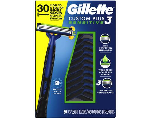 Custom Plus 3 Sensitive Disposable Razors, 30 Count Gillette