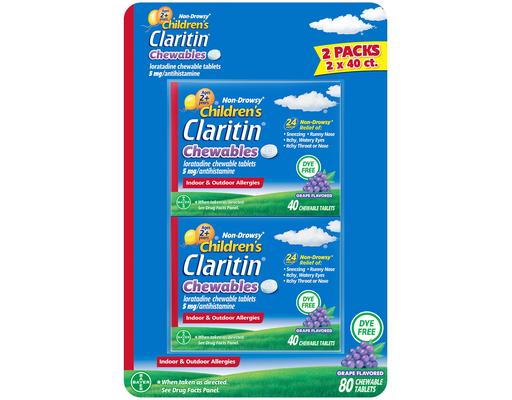 Children's Dye-Free Chewable 5 mg Grape Tablet 80 Count Claritin