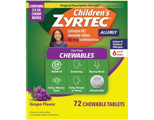 Children's Chewable Tablets 10 mg Dye-Free 72 count Zyrtec