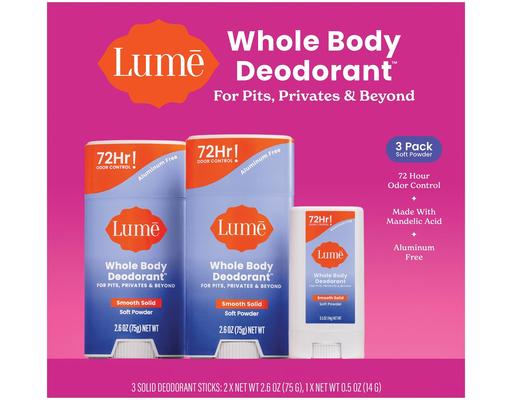 Whole Body Deodorant 3 pack set, 2 pack 2.6 oz & 1pack 0.5 oz Lume