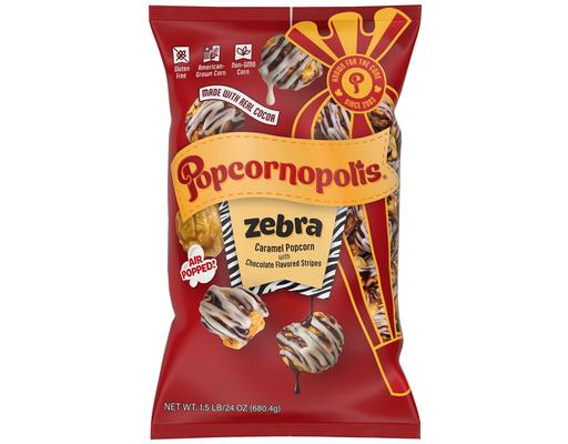 Zebra Caramel Popcorn with Chocolate-Flavored Stripes, 24 ounce Popcornopolis