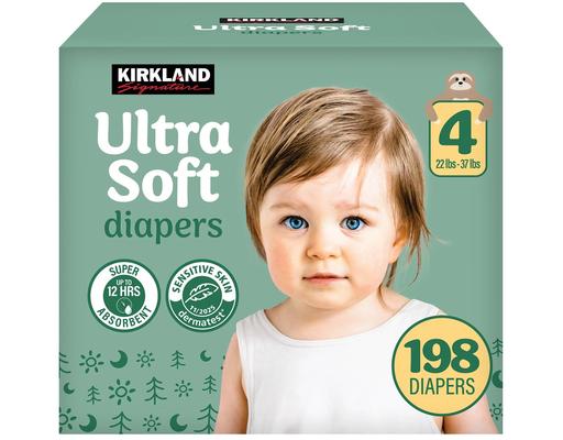 Ultra Soft Diapers, Size 4, 198 count Kirkland Signature