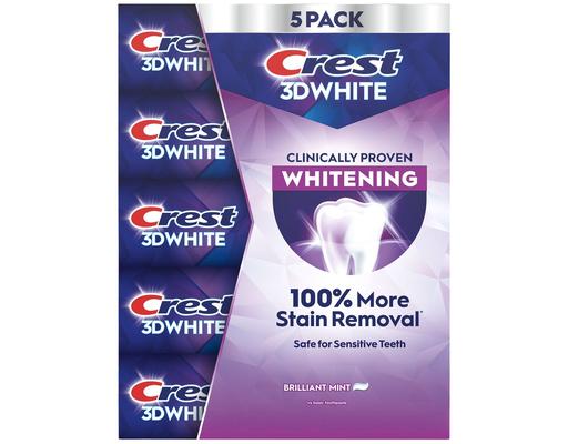 3D White Brilliant Mint Toothpaste, 5 pack, 5.2 ounce Crest