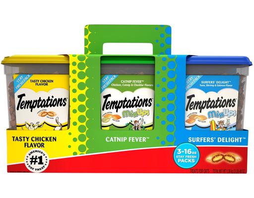 Chicken, Seafood & Catnip Cat Treats, 3 pack 16 ounce Temptations