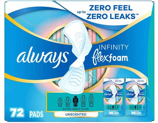 Infinity Flexfoam Extra Heavy Flow Unscented Pads, 72 count Always