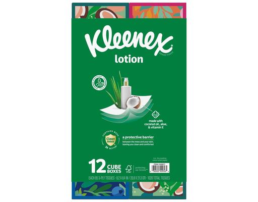 Soothing Lotion Facial Tissue, 3-Ply, 85-Count, 12-Pack, Upright Box Kleenex