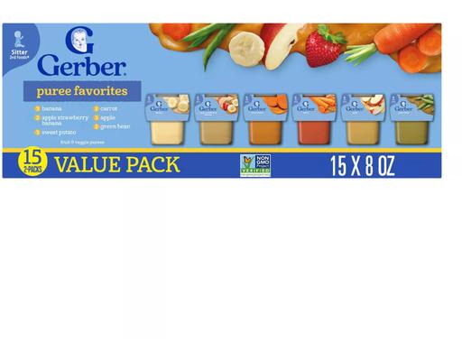 Stage 2 Baby Food, Puree Favorites Tubs, Fruit & Veggie, 4 oz, 30 count Gerber