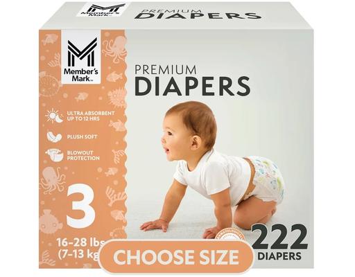 Premium Baby Diapers, Size 3, 222 count Member's Mark