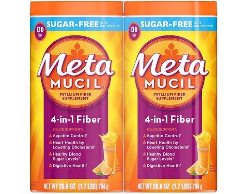 Psyllium 4in1 Fiber Sugar-Free Powder, Orange, 26.6 oz., 2 pack Metamucil
