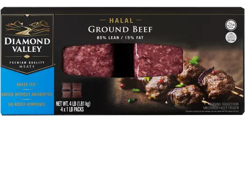 Halal Ground Beef, 85% Lean, 1 lb Chub, 4 count Diamond Valley