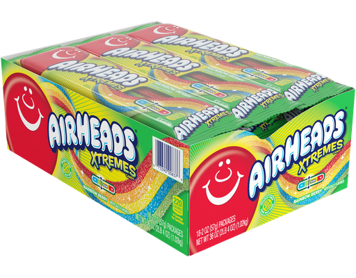 Xtremes Sweetly Sour Belts, Rainbow Berry, 2 oz, 18 count Airheads