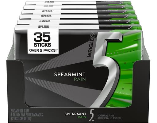 5 Spearmint Rain Mega Pack Gum, 6 pack, 35 pieces Wrigleys