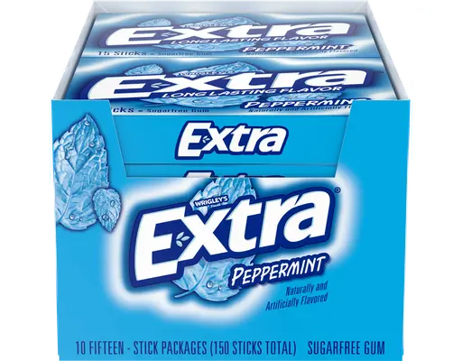 Sugar Free Chewing Gum, Peppermint, Slim Pack, 15 Sticks, 10 count Extra