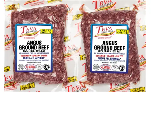 Kosher Foods Glatt Kosher Angus Ground Beef, 85% Lean, 3 lb avg wt Teva