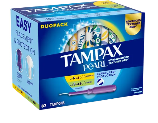 Pearl Tampons, Regular and Super, Variety Pack, 87 count Tampax