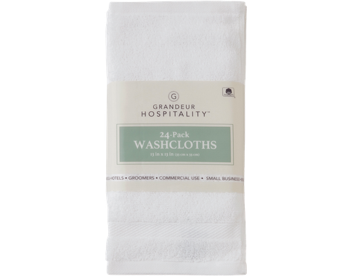 100% Cotton Washcloths, White, 24 count Grandeur Hospitality