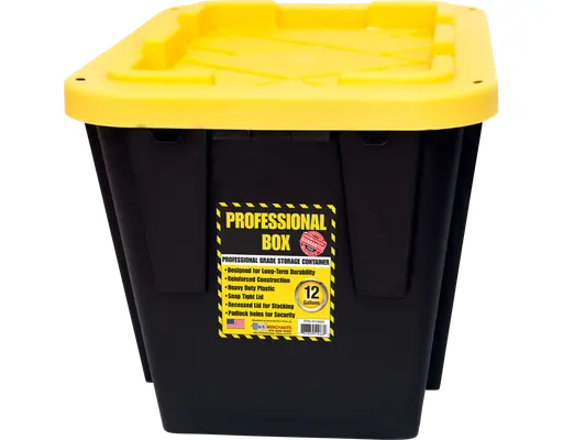 Plastic Storage Bin with Lid, 12 Gallon, Black and Yellow, 2 count Greenmade