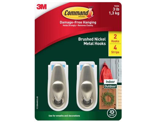 Command Damage-Free Hanging Metal Hooks, Brushed Metal, 2 pack 3M