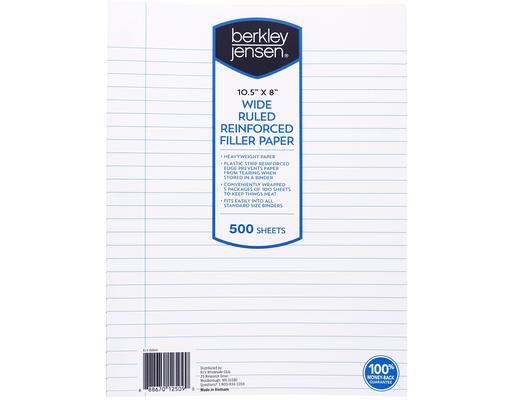 Reinforced Filler Paper Wide Ruled, 500 count, White Berkley Jensen