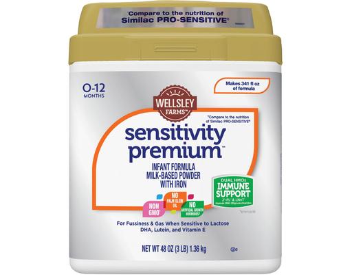 Sensitivity Premium Milk Based Powder Infant Formula With Iron, 48 oz. Wellsley Farms