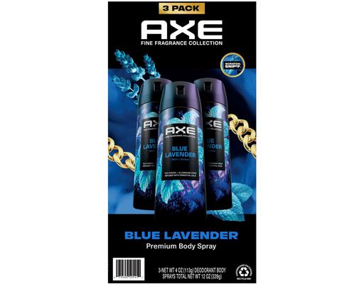 Fine Fragrance Blue Lavender Deodorant Body Spray for Men, 4 oz., 3 pack AXE