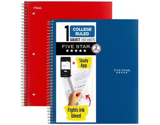 Wirebound Notebook Plus Study App, College Ruled, 2 pack Five Star