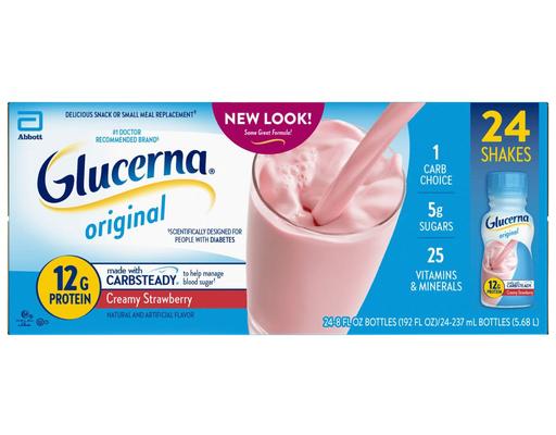 Original Creamy Strawberry Nutritional Shake, 12g Protein, 8 fl. oz., 24 count Glucerna