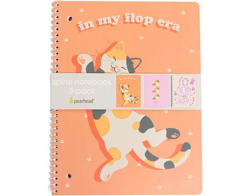 Cat Themed Pink Spiral Notebook Set, Back to School Supplies For Girls, 60 Tear Away Lined Pages, 3 pack Pearhead