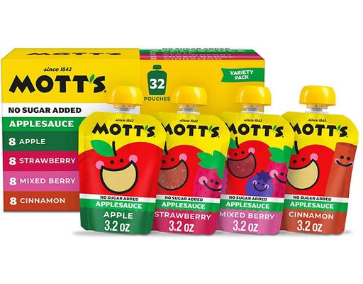No Sugar Added Applesauce Variety Pack, Clear Pouches, 32 pack, 3.2 oz. each Mott's